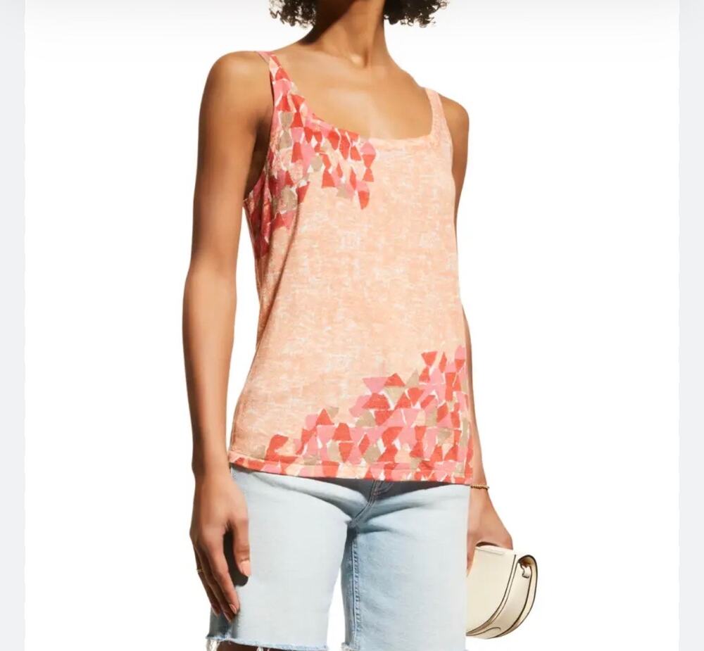 NWT NIC+ZOE Sunburst Linen Blend Tank Petite Medium PM Coral Sleeveless Top